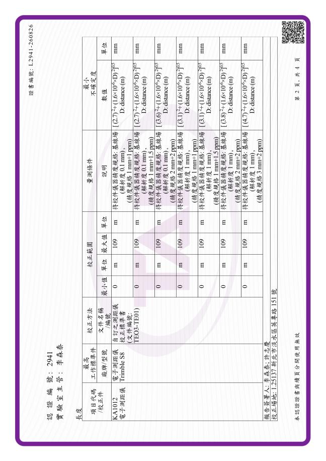 台灣光電 TAF 實驗室認證證書第 2 頁